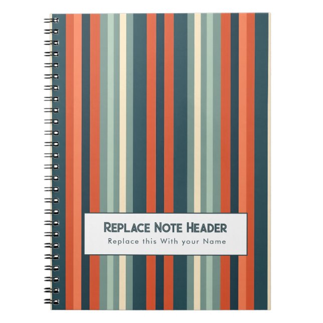 Personalised Vertical Stripe Teal Rust Notebook (Front)