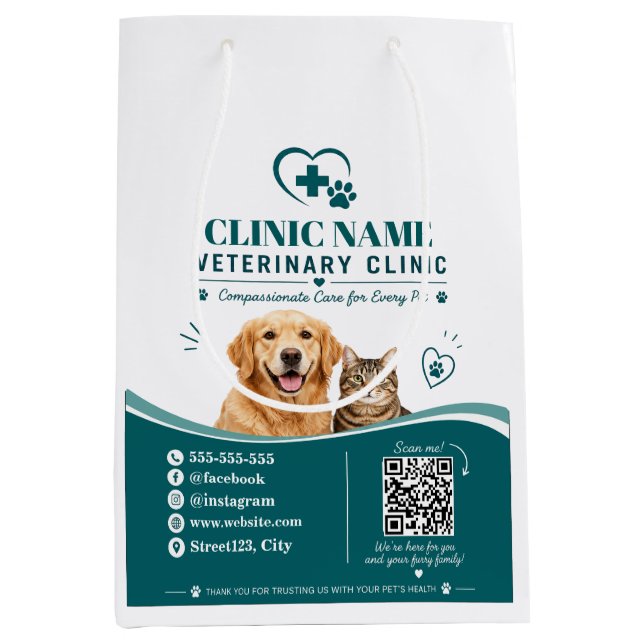 Personalised Veterinary Clinic Paper Bag  (Front)