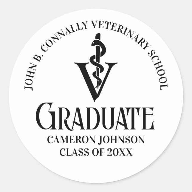 Personalised Veterinary School Graduation Party Classic Round Sticker (Front)