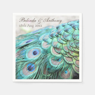 Personalised Vibrant Elegant Teal Peacock Feathers Napkin