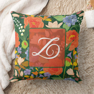 Personalised vibrant Jungle Floral Monogram  Cushion