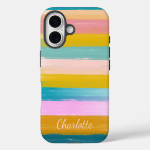 Personalised Vibrant Pastel Striped Brush Strokes iPhone 16 Case