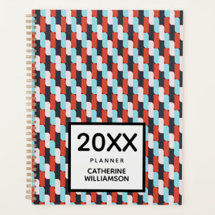 Personalised Vibrant Red Blue Geometric Pattern Planner