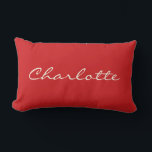 Personalised Vibrant Red Script Name Modern  Lumbar Cushion<br><div class="desc">A bold and stylish lumbar pillow featuring a personalised name in an elegant script font on a deep red background. This classic yet modern design makes a great accent for bedrooms,  living spaces,  nurseries,  or office decor. A thoughtful custom gift idea for birthdays,  housewarmings,  or special occasions.</div>