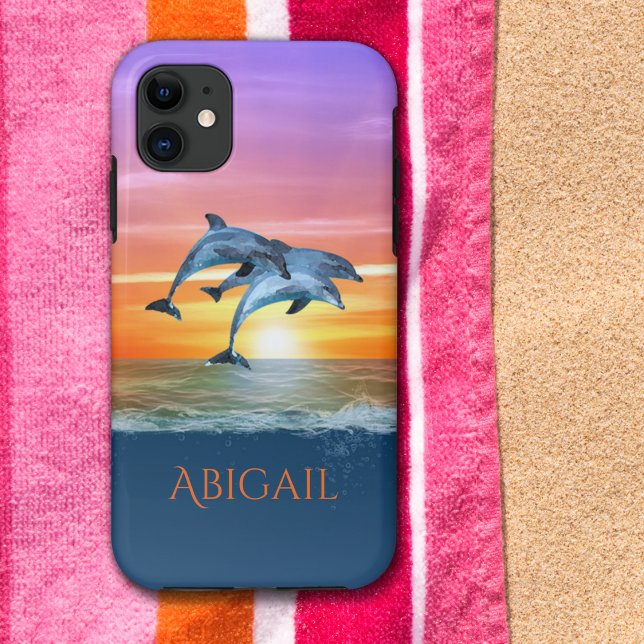 Personalised Vibrant Sunset Dolphins Jumping Ocean Case-Mate iPhone Case (Creator Uploaded)