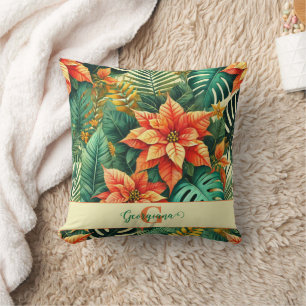 Personalised Vibrant Tropical Christmas Poinsettia Cushion
