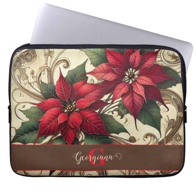 Personalised Vibrant Tropical Christmas Poinsettia Laptop Sleeve (Front)