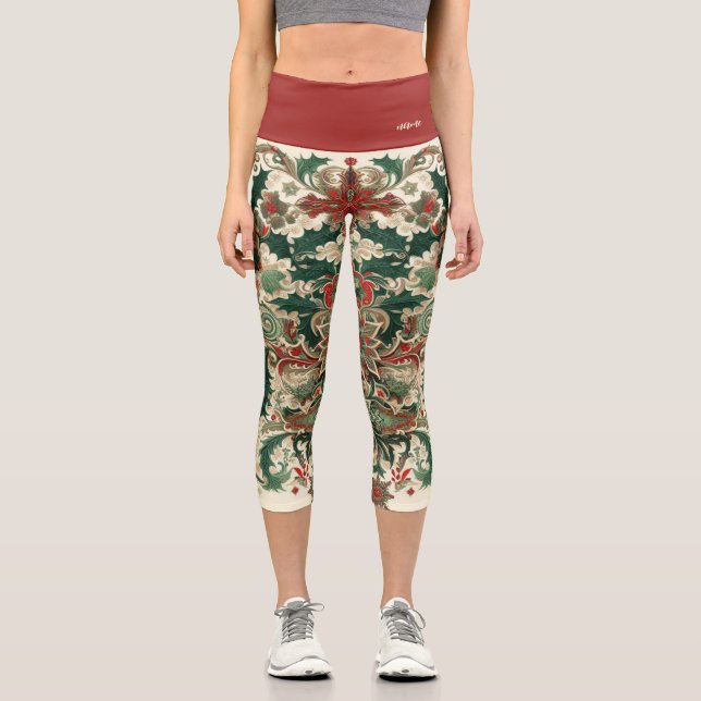 Personalised Victorian/Classic/Vintage Christmas Capri Leggings (Front)