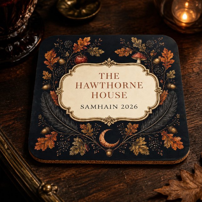 Personalised Victorian Samhain Botanical Cork  Coaster (Personalized Victorian Samhain Botanical Cork Beverage Coaster)