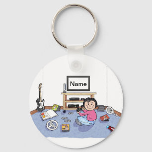 Personalised Video Gamer - Female Cartoon Key Ring