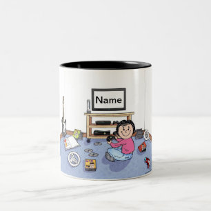 Personalised Video Gamer - Female Cartoon Two-Tone Coffee Mug