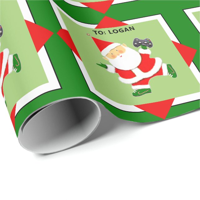 Personalised Video Gamer Holiday Gift Wrapping Paper (Roll Corner)