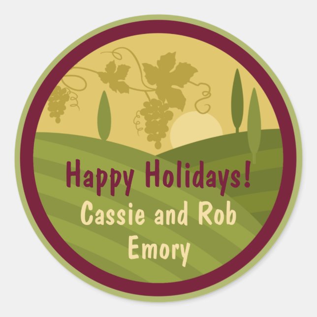 Personalised Vineyard Holiday Wine Label (Front)