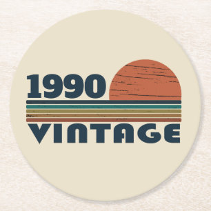 Personalised vintage 35th birthday gift round paper coaster