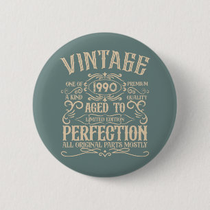 Personalised vintage 35th birthday party 6 cm round badge