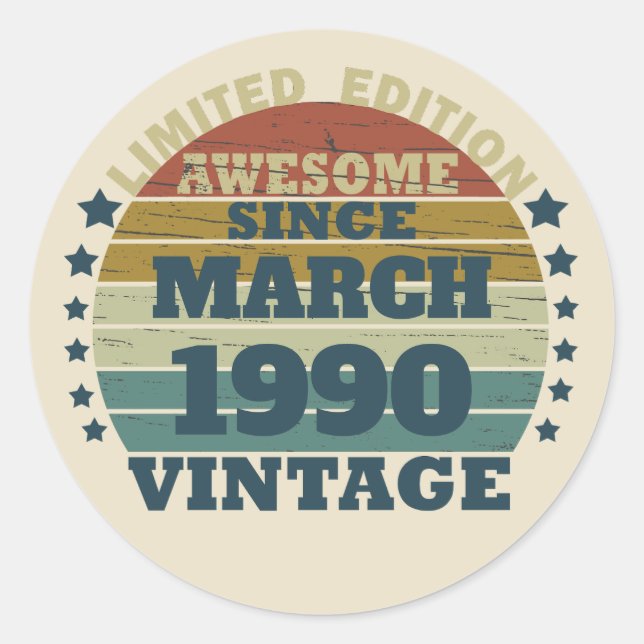 Personalised vintage 35th birthday party classic round sticker (Front)