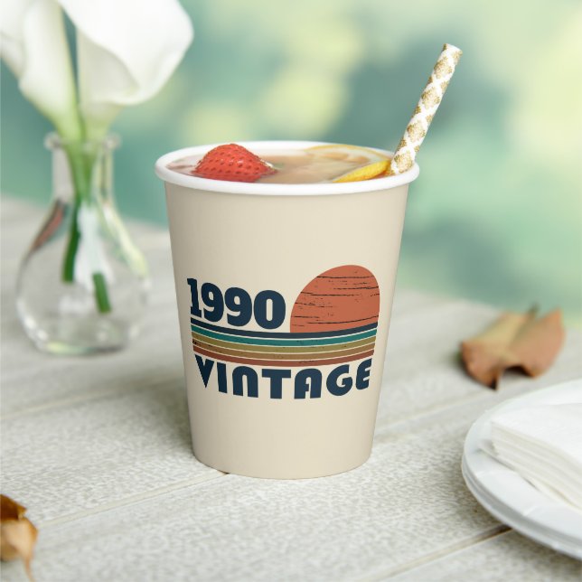 Personalised vintage 35th birthday party paper cups (Insitu)