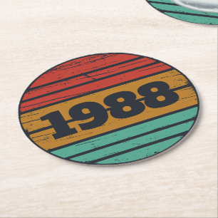 Personalised vintage 35th birthday party round paper coaster
