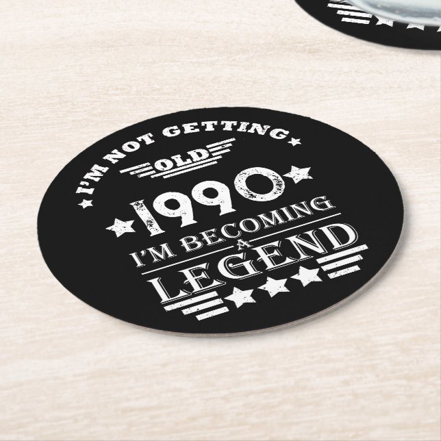 Personalised vintage 35th birthday party round paper coaster (Angled)