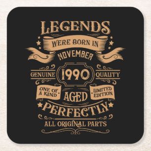 Personalised vintage 35th birthday party square paper coaster