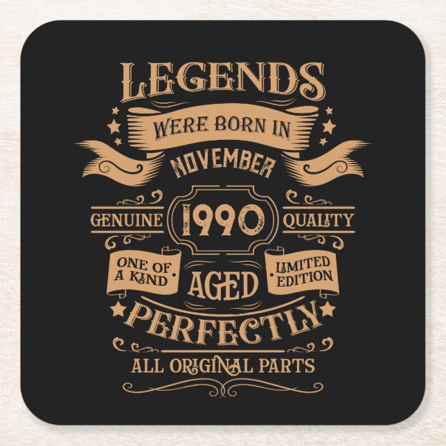 Personalised vintage 35th birthday party square paper coaster (Front)