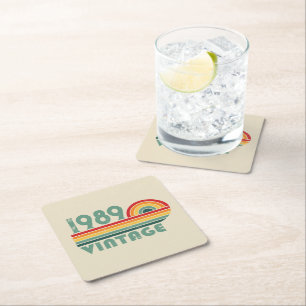 Personalised vintage 35th birthday party square paper coaster