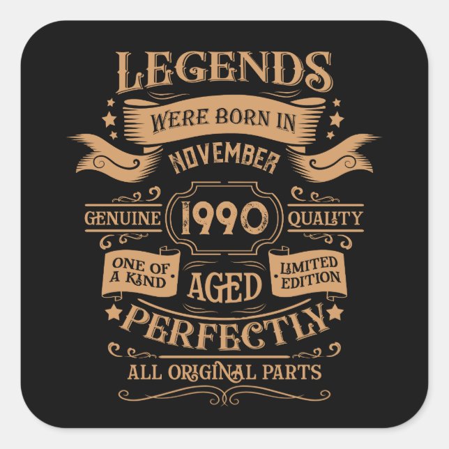 Personalised vintage 35th birthday party square sticker (Front)