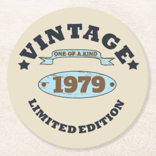 Personalised vintage 45th birthday gift round paper coaster