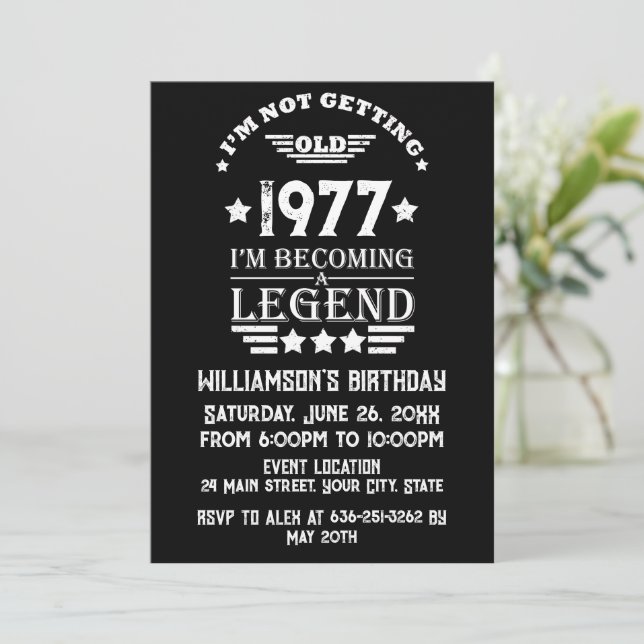 Personalised vintage 45th birthday party invitation (Standing Front)
