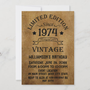 Personalised vintage 50th birthday cocktail party invitation