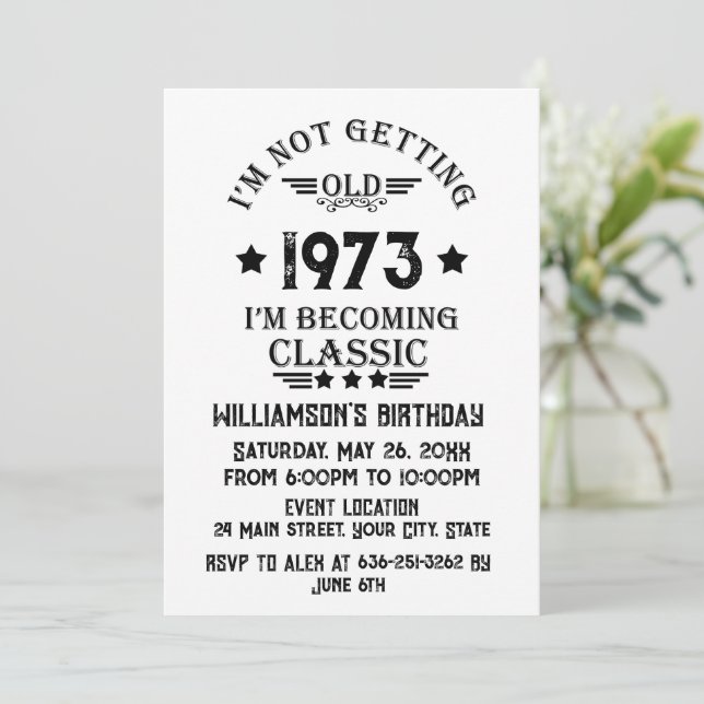 Personalised vintage 50th birthday party invitation (Standing Front)