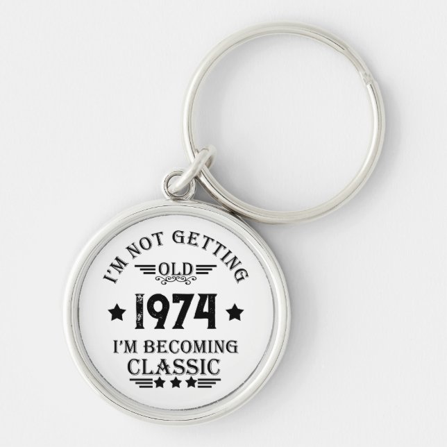 Personalised vintage 50th birthday party key ring (Front)