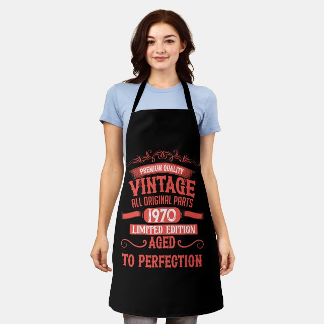 Personalised vintage 55th birthday party apron (Worn)