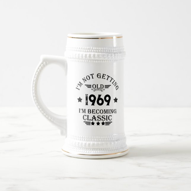 Personalised vintage 55th birthday party beer stein (Left)