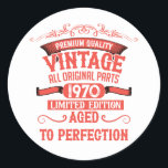 Personalised vintage 55th birthday party classic round sticker<br><div class="desc">Make your birthday special with this unique design. Add a touch of sophisticated elegance to your birthday celebration with our exquisite, one-of-a-kind designs. These graphics bring sophistication and originality to any product, creating a memorable and stylish gift. They are perfect for those who appreciate a touch of timeless glamour on...</div>