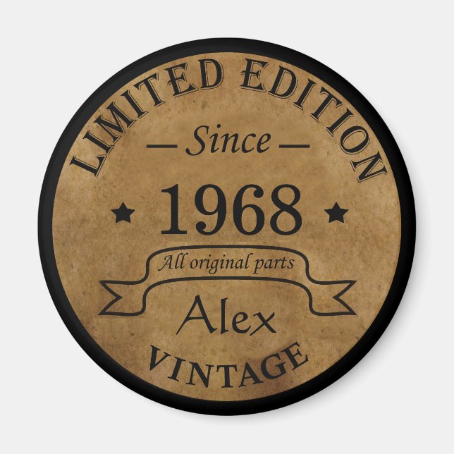 Personalised vintage 55th birthday party magnet (Front)