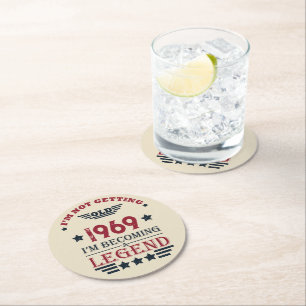 Personalised vintage 55th birthday party round paper coaster
