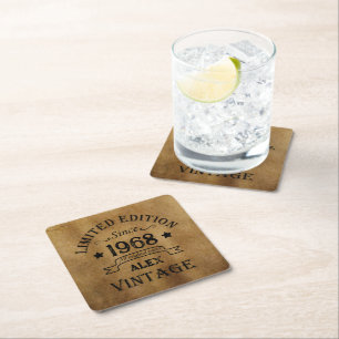 Personalised vintage 55th birthday party square paper coaster