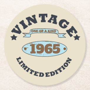 Personalised vintage 60th birthday gifts round paper coaster
