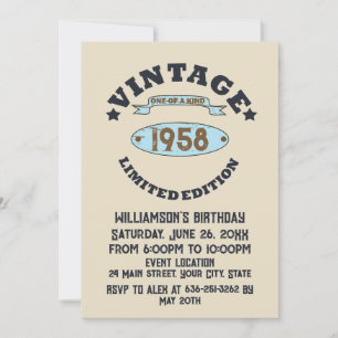 Personalised vintage 65th birthday cocktail party invitation
