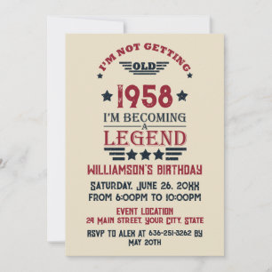 Personalised vintage 65th birthday cocktail party invitation