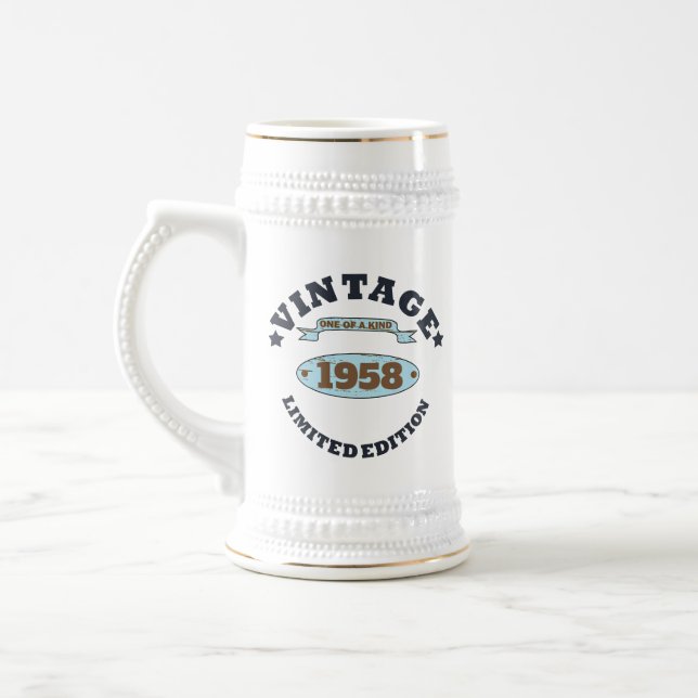 Personalised vintage 65th birthday gift beer stein (Left)