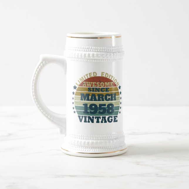 Personalised vintage 65th birthday gifts beer stein (Left)