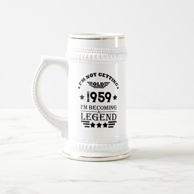 Personalised vintage 65th birthday gifts beer stein (Left)
