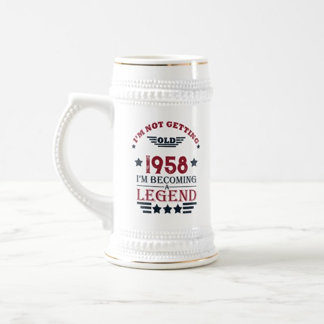 Personalised vintage 65th birthday gifts beer stein (Left)