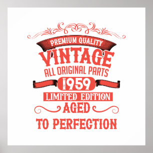 Personalised vintage 65th birthday gifts red poster