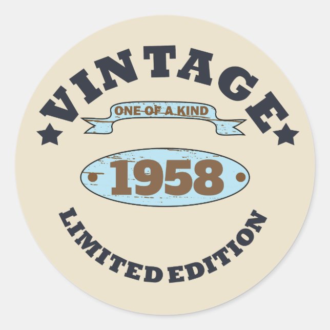 Personalised vintage 65th birthday party classic round sticker (Front)