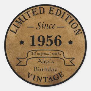 Personalised vintage 65th birthday party classic round sticker