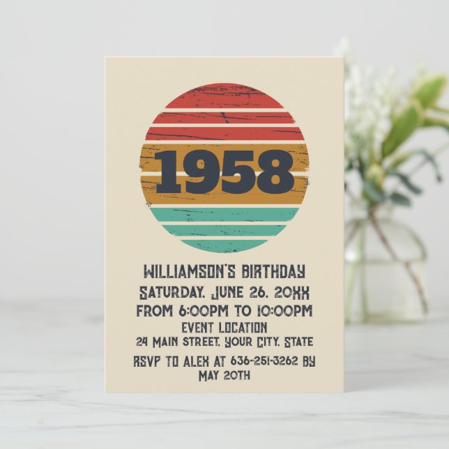 Personalised vintage 65th birthday party invitation (Standing Front)