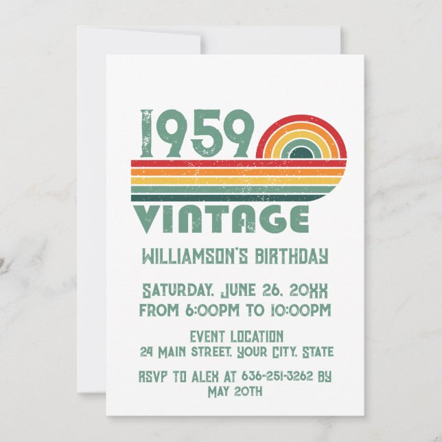 Personalised vintage 65th birthday party invitation (Front)